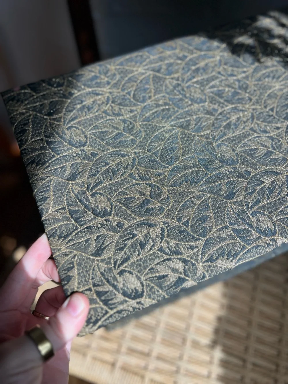 Vintage Hollywood Regency Jewelry Box Gold Brocade Velvet Organizer Chinoiserie